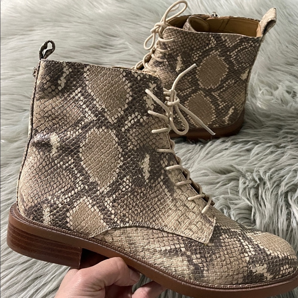 Sam Edelman Tan Snakeskin Lace-Up Boots - Picture 4 of 6